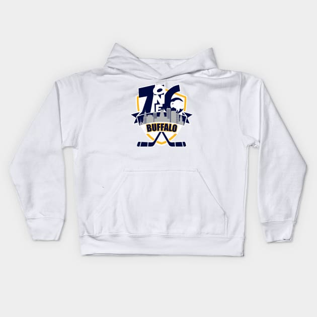 716 Buffalo Hockey distressed shield Kids Hoodie by AssortedRealitee